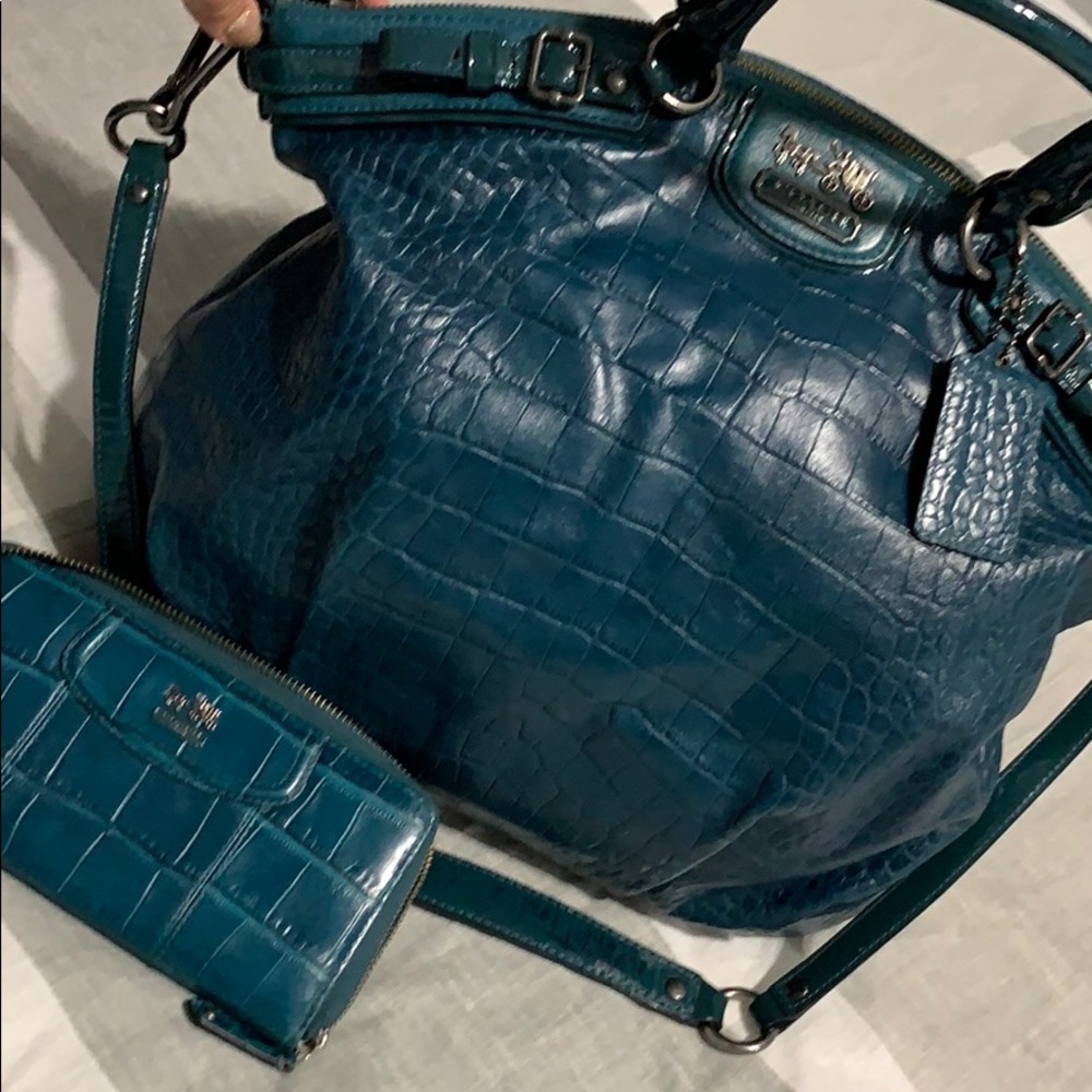 Coach Teal Croc Bag and Wallet